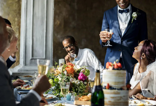 Happy people with glass of Prosecco. Wedding with Prosecco.